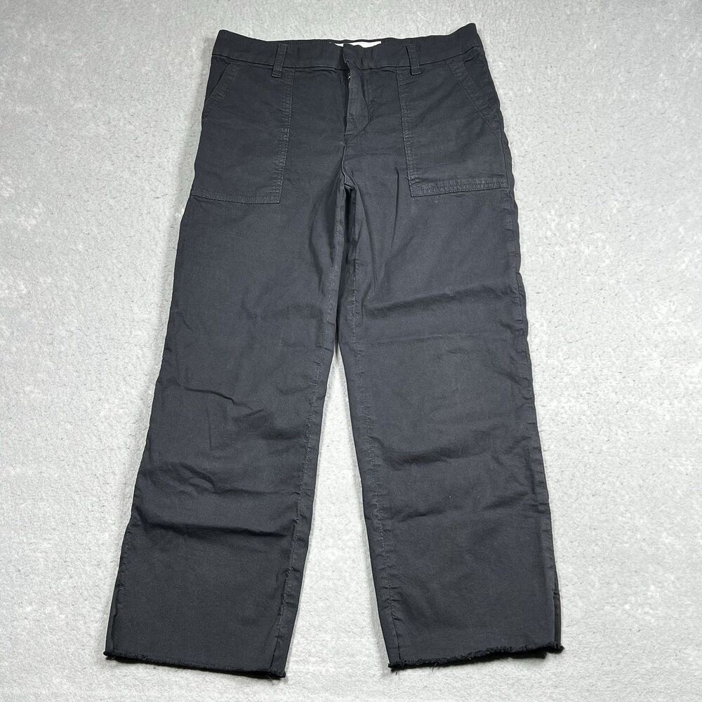 Frank & Eileen Blackstone Womens 6 Black Cropped Utility Pants Raw Hem Made USA